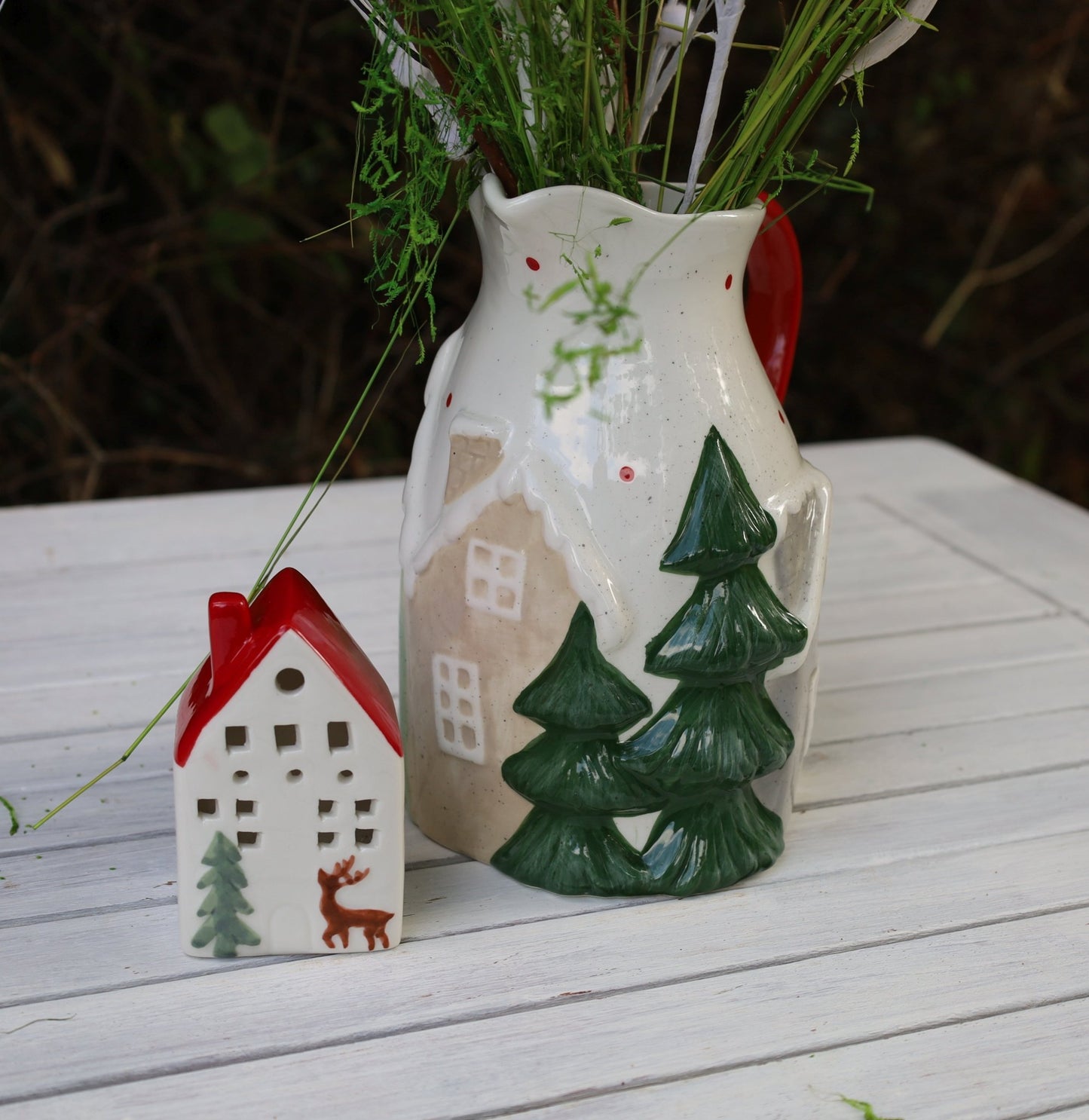 Keramik-Krug Winterlandschaft - Weihnachtsdeko Landhausstil Clayre & Eef {{ Shabby Chic und Landhaus Deko }} {{ www.Stein-Alt.de }}