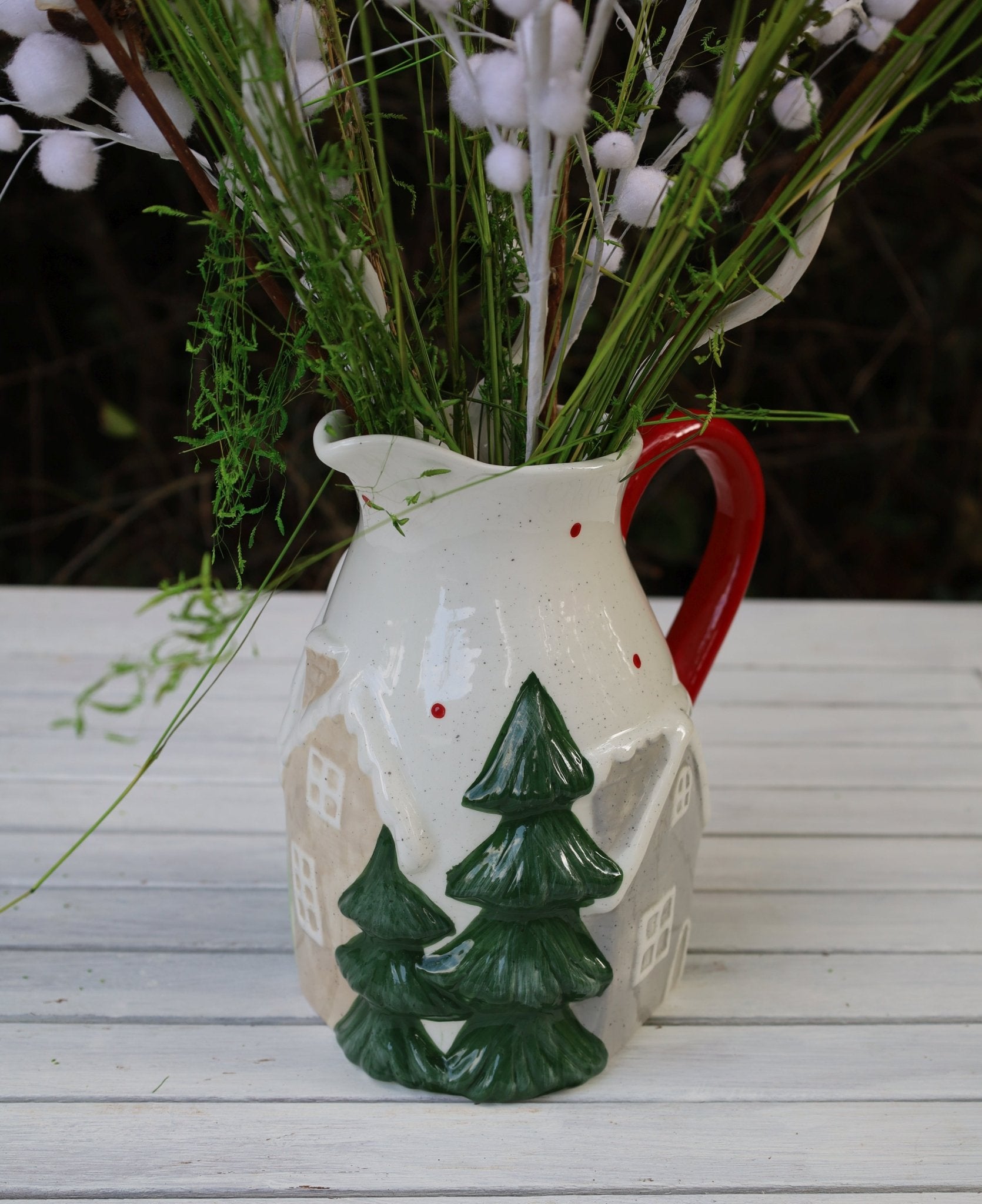 Keramik-Krug Winterlandschaft - Weihnachtsdeko Landhausstil Clayre & Eef {{ Shabby Chic und Landhaus Deko }} {{ www.Stein-Alt.de }}