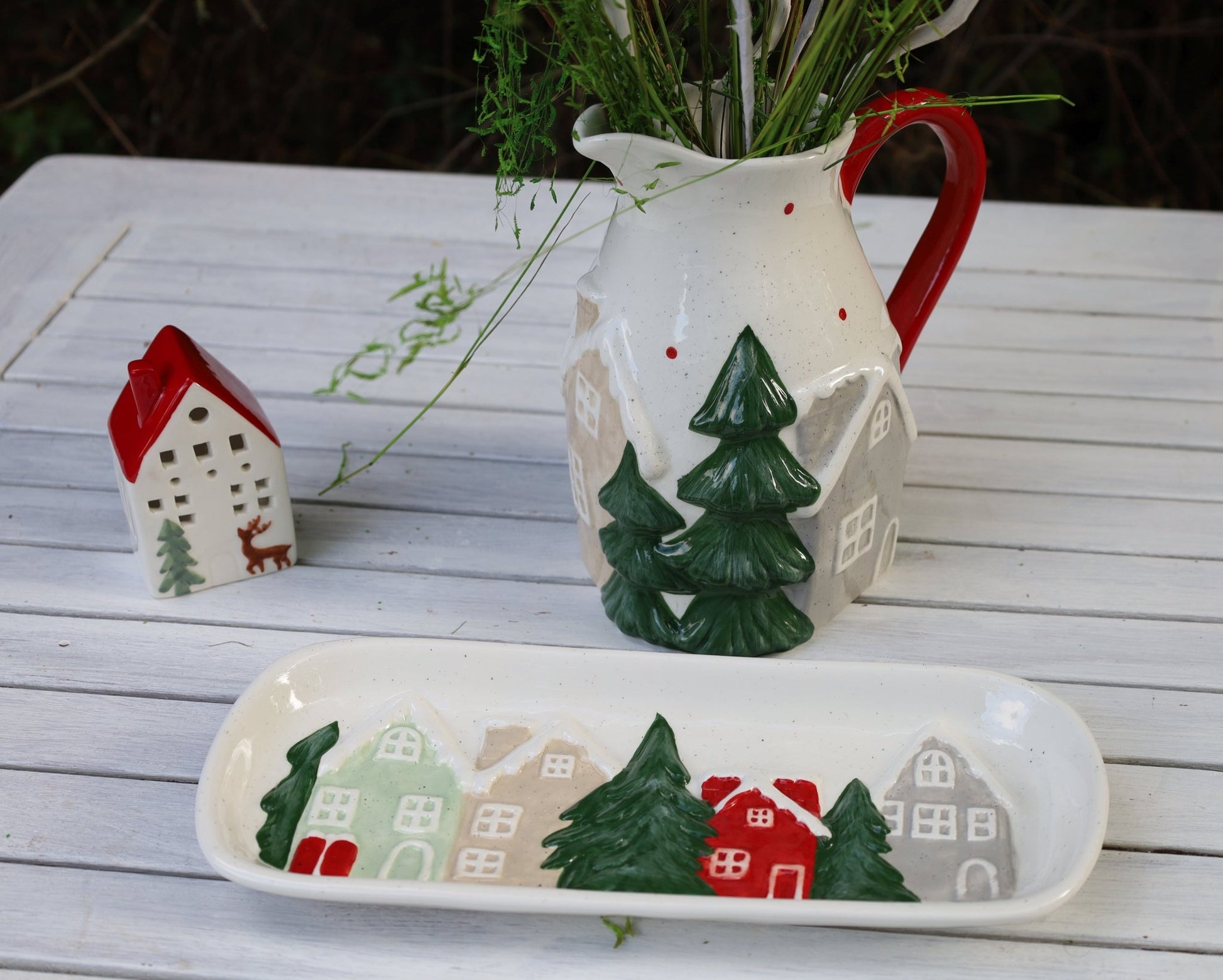 Keramik-Krug Winterlandschaft - Weihnachtsdeko Landhausstil Clayre & Eef {{ Shabby Chic und Landhaus Deko }} {{ www.Stein-Alt.de }}