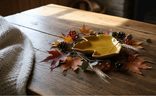 Keramik Schale Blattform Gelb 14x13 cm - Herbst Dekoration {{ Shabby Chic und Landhaus Deko }} {{ www.Stein-Alt.de }}