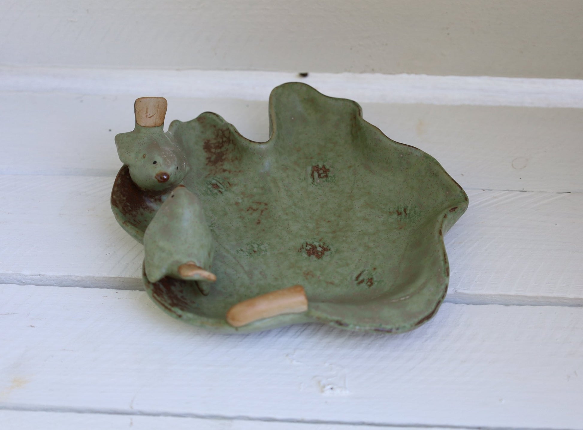 Keramik Schale Blattform mit Vögeln Grün – Clayre & Eef {{ Shabby Chic und Landhaus Deko }} {{ www.Stein-Alt.de }}