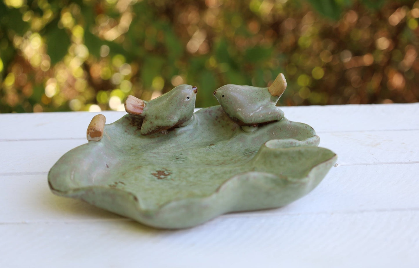 Keramik Schale Blattform mit Vögeln Grün – Clayre & Eef {{ Shabby Chic und Landhaus Deko }} {{ www.Stein-Alt.de }}