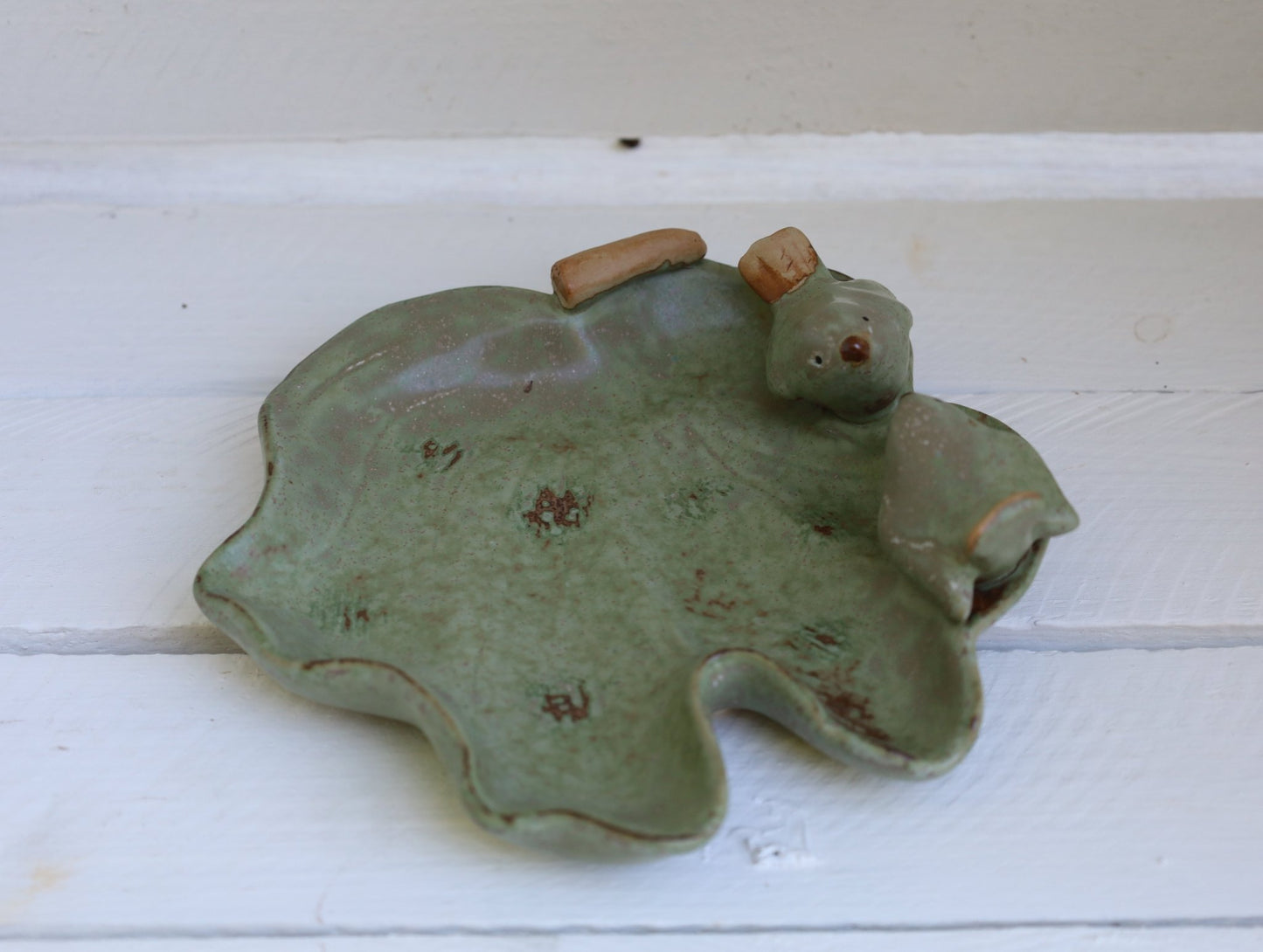 Keramik Schale Blattform mit Vögeln Grün – Clayre & Eef {{ Shabby Chic und Landhaus Deko }} {{ www.Stein-Alt.de }}