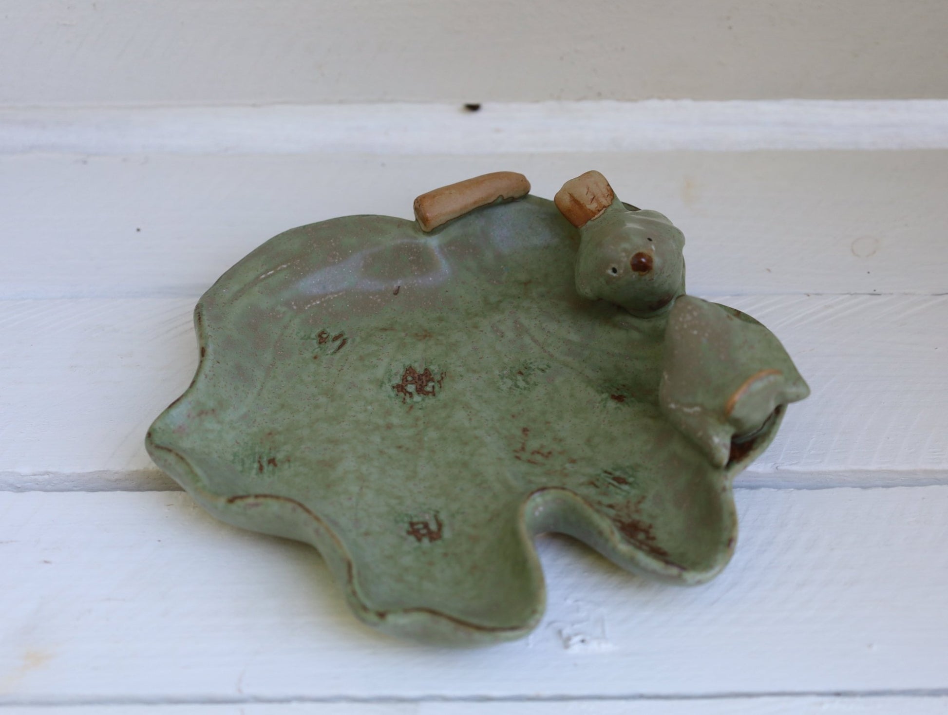 Keramik Schale Blattform mit Vögeln Grün – Clayre & Eef {{ Shabby Chic und Landhaus Deko }} {{ www.Stein-Alt.de }}