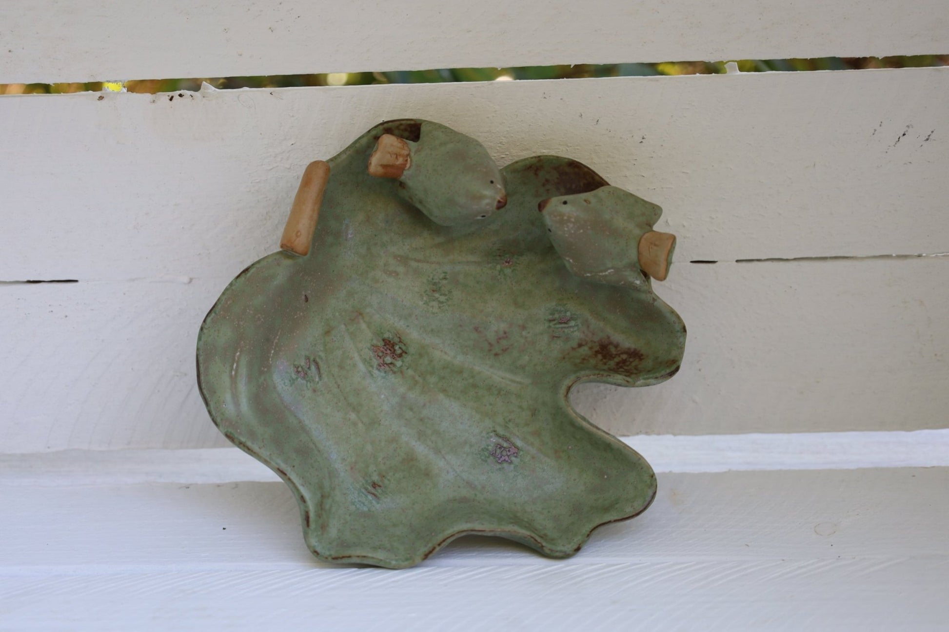 Keramik Schale Blattform mit Vögeln Grün – Clayre & Eef {{ Shabby Chic und Landhaus Deko }} {{ www.Stein-Alt.de }}