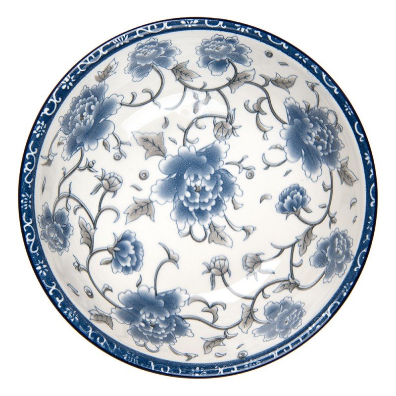 Keramik-Schale Weiß-Blau mit Blumenmuster - Obstschale Landhausstil Ø 19 cm {{ Shabby Chic und Landhaus Deko }} {{ www.Stein-Alt.de }}