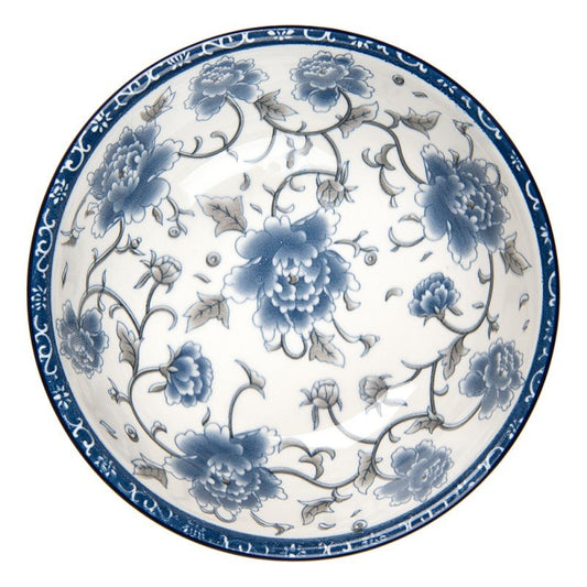 Keramik-Schale Weiß-Blau mit Blumenmuster - Obstschale Landhausstil Ø 19 cm {{ Shabby Chic und Landhaus Deko }} {{ www.Stein-Alt.de }}
