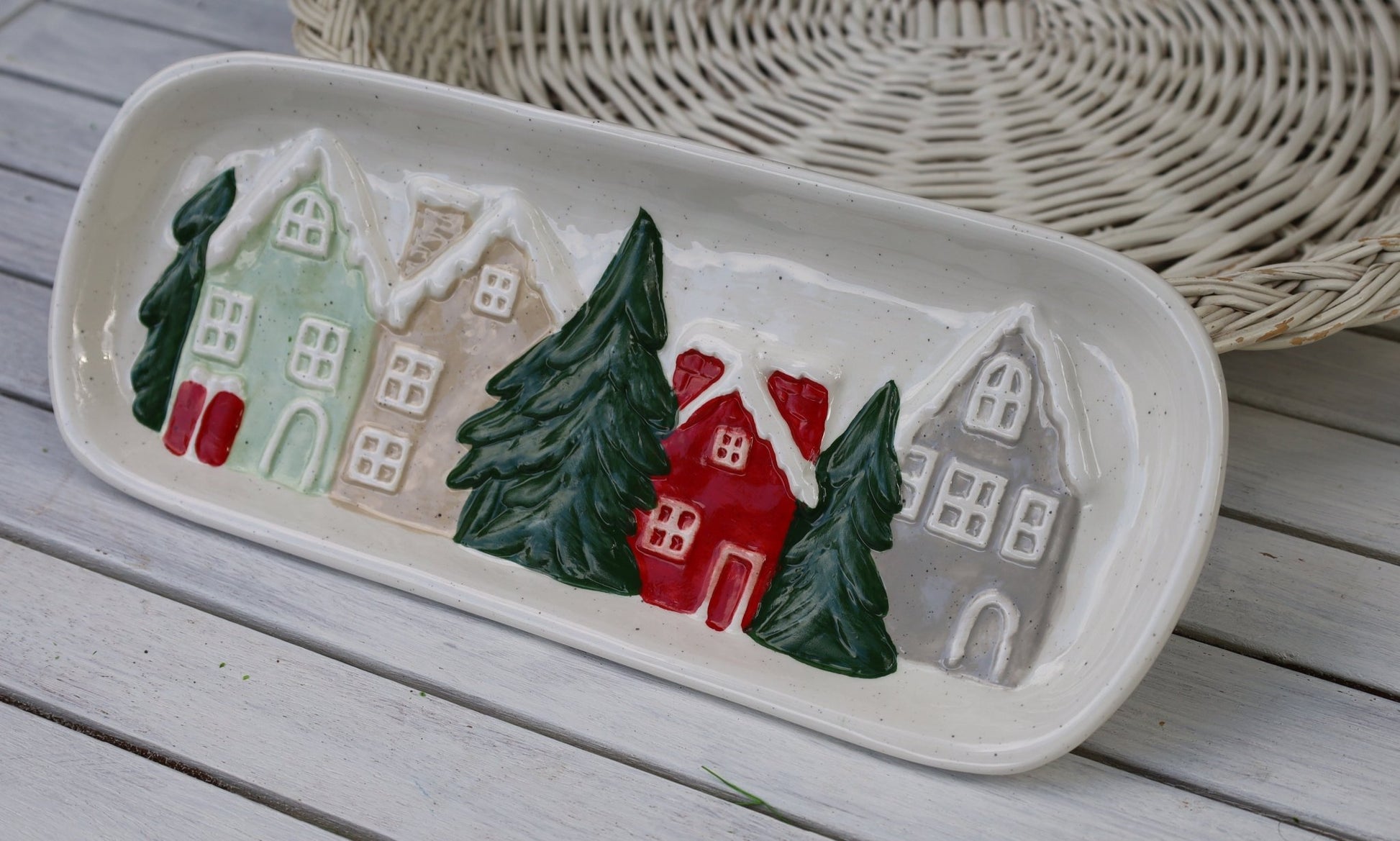 Keramik-Schale Winter-Landschaft - Weihnachtsdeko Landhausstil {{ Shabby Chic und Landhaus Deko }} {{ www.Stein-Alt.de }}