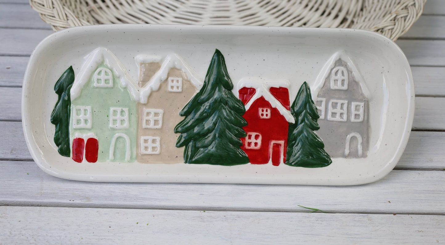 Keramik-Schale Winter-Landschaft - Weihnachtsdeko Landhausstil {{ Shabby Chic und Landhaus Deko }} {{ www.Stein-Alt.de }}