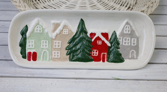 Keramik-Schale Winter-Landschaft - Weihnachtsdeko Landhausstil {{ Shabby Chic und Landhaus Deko }} {{ www.Stein-Alt.de }}