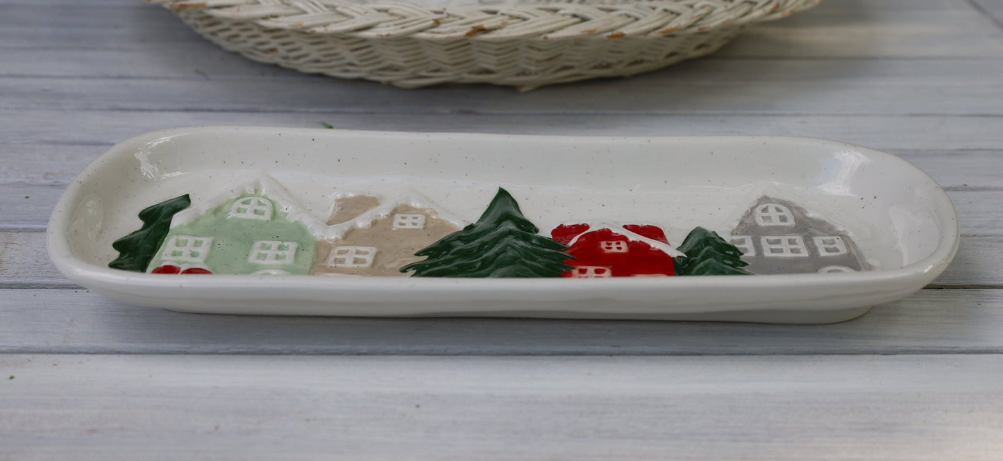 Keramik-Schale Winter-Landschaft - Weihnachtsdeko Landhausstil {{ Shabby Chic und Landhaus Deko }} {{ www.Stein-Alt.de }}