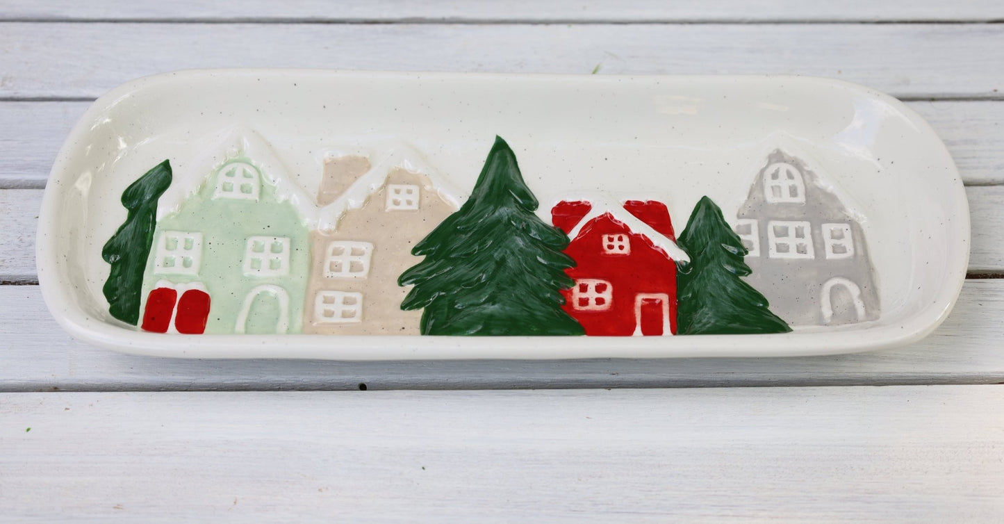 Keramik-Schale Winter-Landschaft - Weihnachtsdeko Landhausstil {{ Shabby Chic und Landhaus Deko }} {{ www.Stein-Alt.de }}