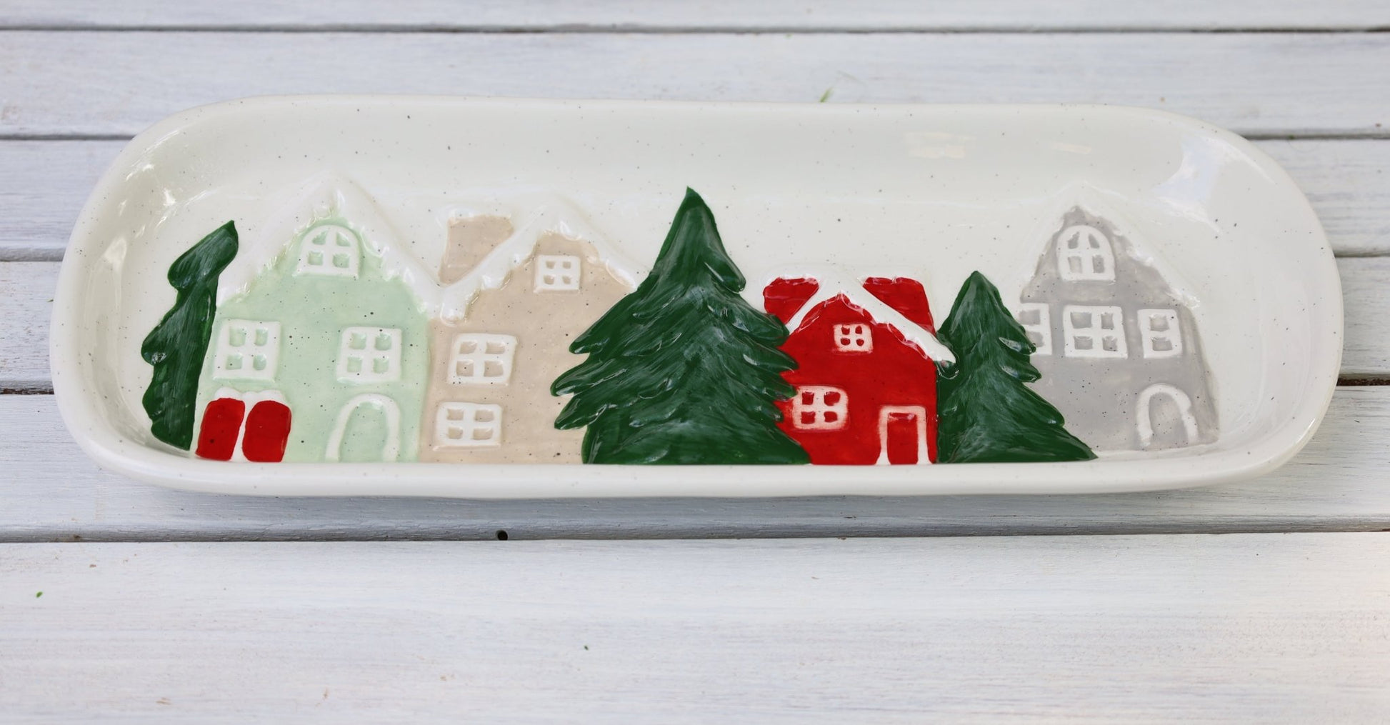Keramik-Schale Winter-Landschaft - Weihnachtsdeko Landhausstil {{ Shabby Chic und Landhaus Deko }} {{ www.Stein-Alt.de }}