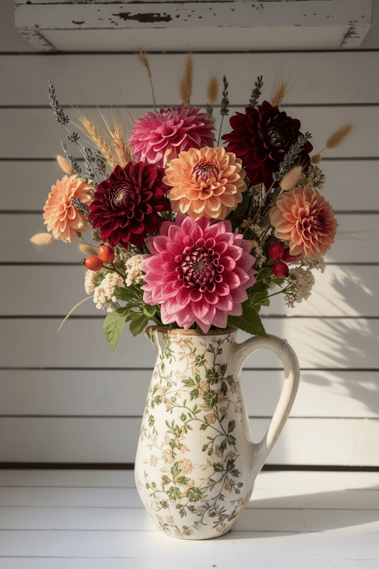 Krug / Vase Keramikkrug mit grünen Ranken, 1,5 L, Landhaus Shabby-Chic und Landhaus-Deko bei www.Stein-Alt.de