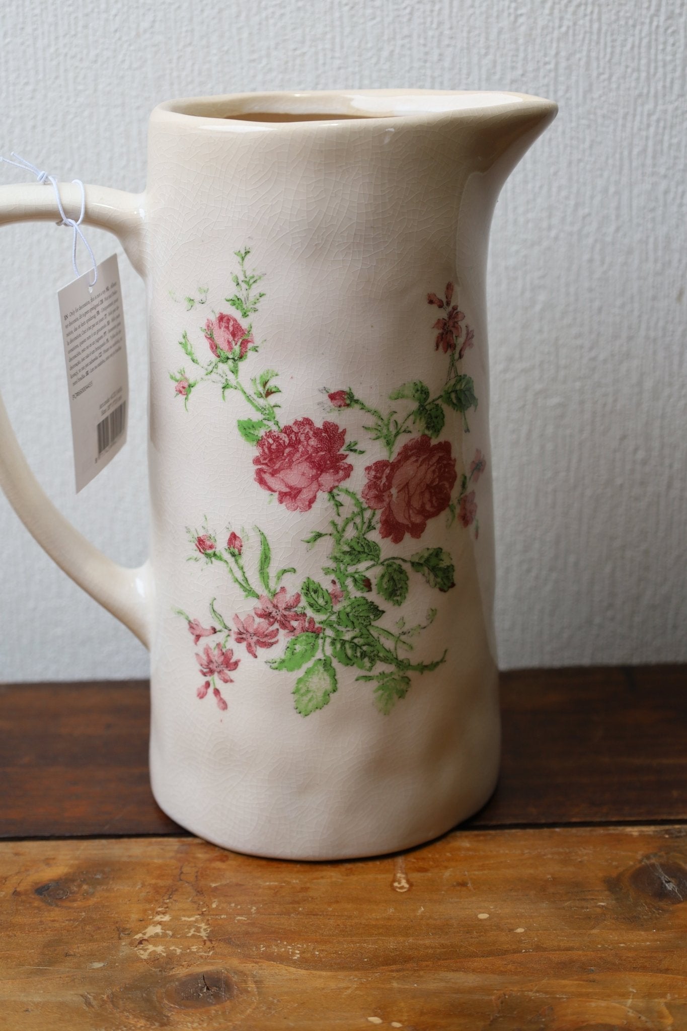 Keramikkrug Rosen Beige - Romantische Deko Vase Landhausstil Shabby Chic {{ Shabby Chic und Landhaus Deko }} {{ www.Stein-Alt.de }}