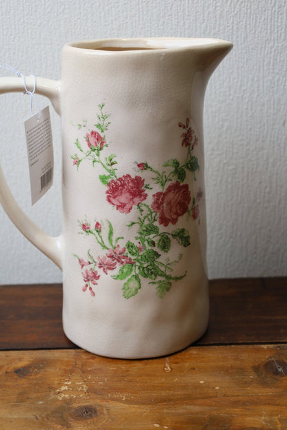 Krug / Vase Keramikkrug Rosen Beige - Romantische Deko Vase Landhausstil Shabby Chic Shabby Chic und Landhaus Deko bei www.Stein-Alt.de
