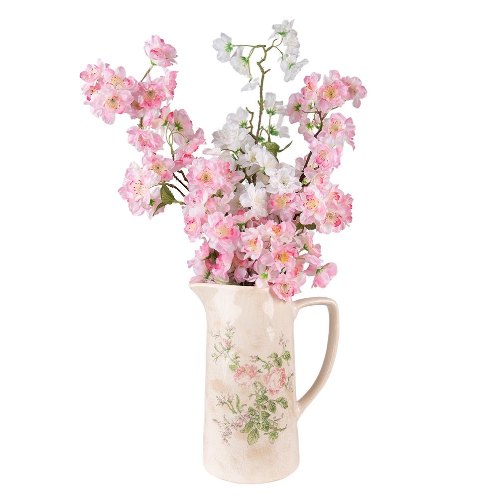 Keramikkrug Rosen Beige - Romantische Deko Vase Landhausstil Shabby Chic {{ Shabby Chic und Landhaus Deko }} {{ www.Stein-Alt.de }}