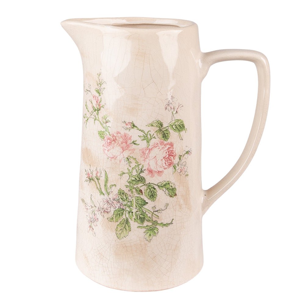 Keramikkrug Rosen Beige - Romantische Deko Vase Landhausstil Shabby Chic {{ Shabby Chic und Landhaus Deko }} {{ www.Stein-Alt.de }}
