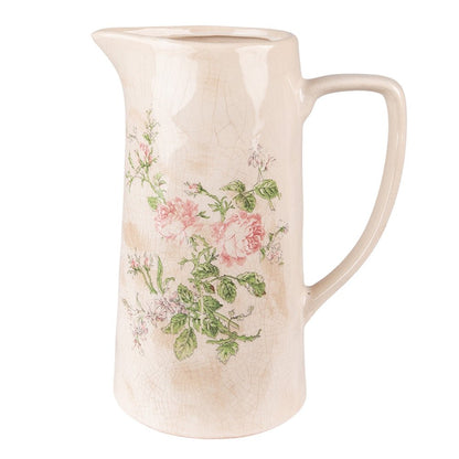 Krug / Vase Keramikkrug Rosen Beige - Romantische Deko Vase Landhausstil Shabby Chic Shabby Chic und Landhaus Deko bei www.Stein-Alt.de