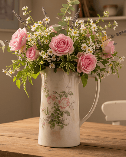 Krug / Vase Keramikkrug Rosen Beige - Romantische Deko Vase Landhausstil Shabby Chic Shabby Chic und Landhaus Deko bei www.Stein-Alt.de