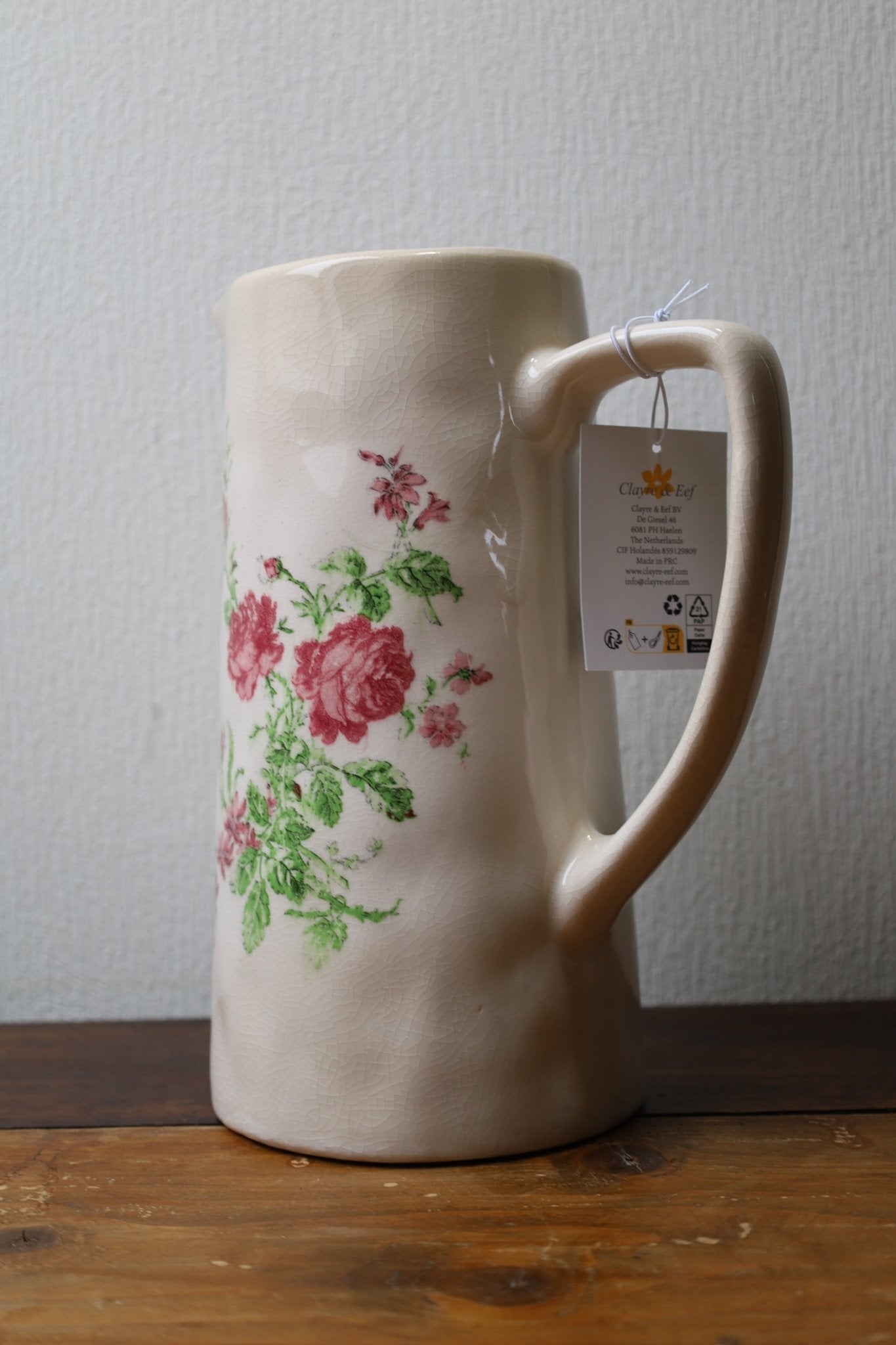 Keramikkrug Rosen Beige - Romantische Deko Vase Landhausstil Shabby Chic {{ Shabby Chic und Landhaus Deko }} {{ www.Stein-Alt.de }}