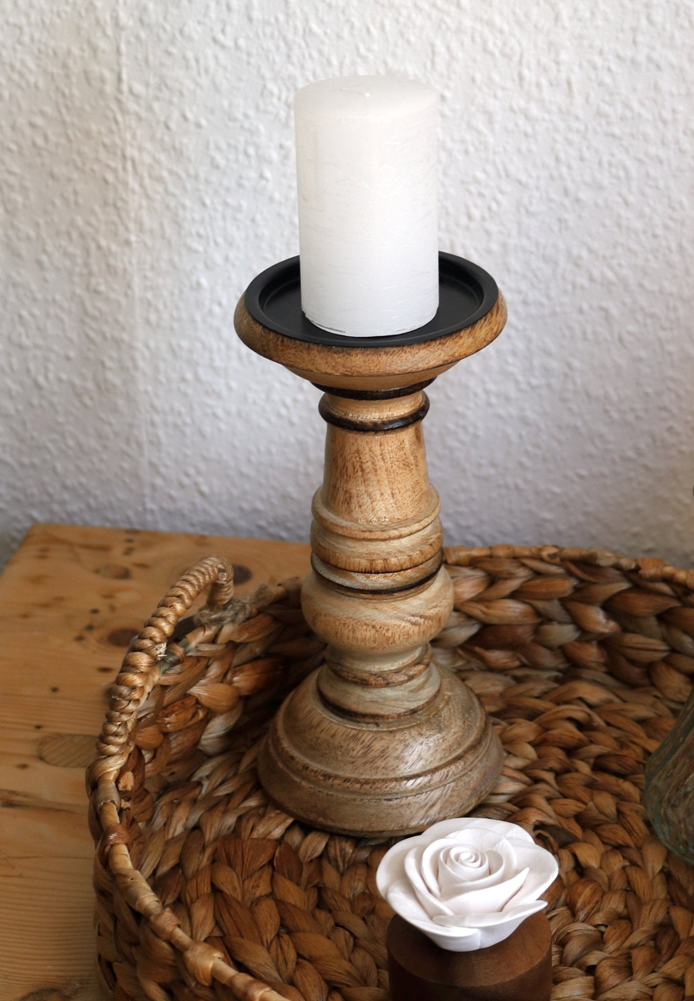 Kerzenständer Mangoholz Braun - Kerzenhalter für Stumpenkerzen im Landhausstil {{ Shabby Chic und Landhaus Deko }} {{ www.Stein-Alt.de }}
