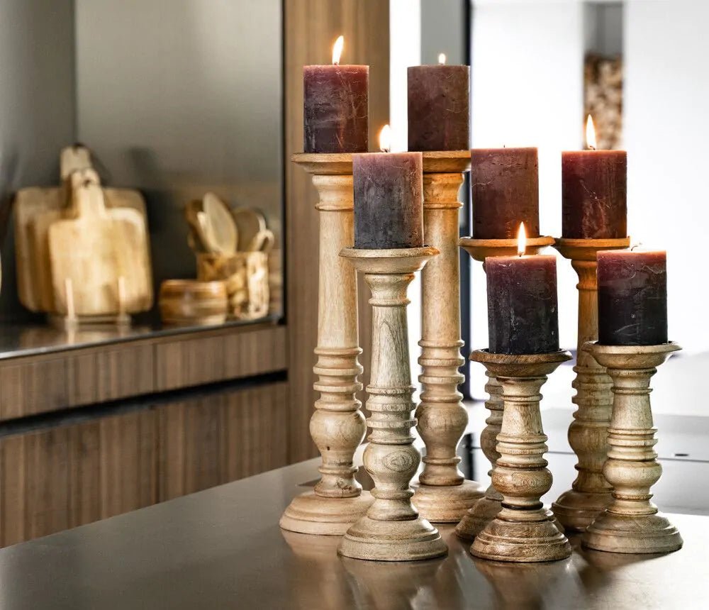 Kerzenständer Mangoholz Braun - Kerzenhalter für Stumpenkerzen im Landhausstil {{ Shabby Chic und Landhaus Deko }} {{ www.Stein-Alt.de }}