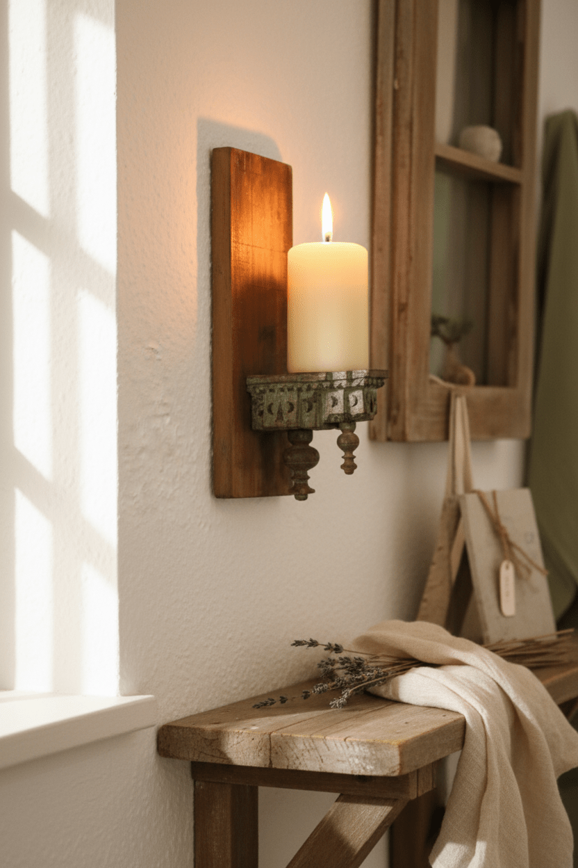 Kerzenständer Wand Altholz - Einzigartiger Kerzenhalter im Landhausstil {{ Shabby Chic und Landhaus Deko }} {{ www.Stein-Alt.de }}