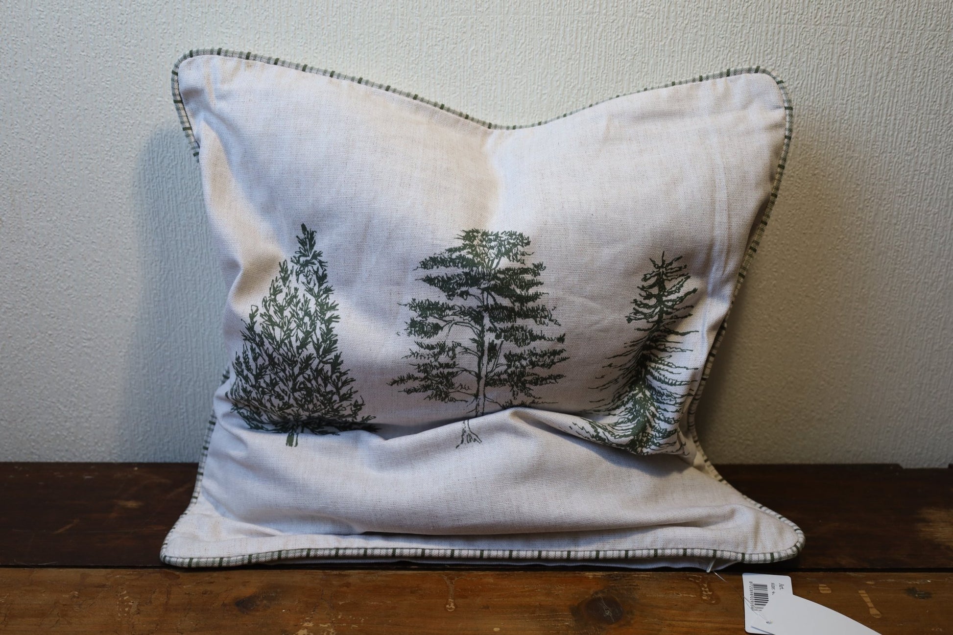 Kissenbezug Baumwolle Beige-Grün | Tannenmotiv 40×40 cm {{ Shabby Chic und Landhaus Deko }} {{ www.Stein-Alt.de }}