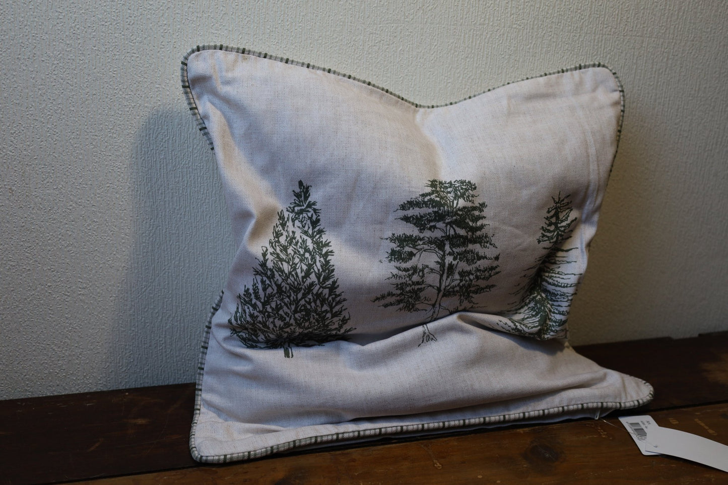 Kissenbezug Baumwolle Beige-Grün | Tannenmotiv 40×40 cm {{ Shabby Chic und Landhaus Deko }} {{ www.Stein-Alt.de }}