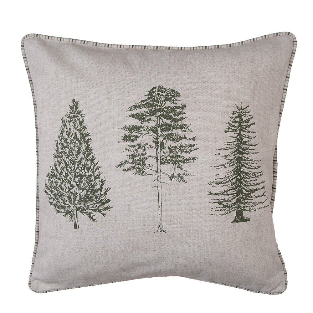 Kissenbezug Baumwolle Beige-Grün | Tannenmotiv 40×40 cm {{ Shabby Chic und Landhaus Deko }} {{ www.Stein-Alt.de }}