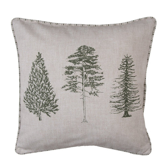 Kissenbezug Baumwolle Beige-Grün | Tannenmotiv 40×40 cm {{ Shabby Chic und Landhaus Deko }} {{ www.Stein-Alt.de }}
