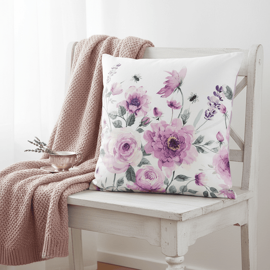 Kissenbezug Baumwolle mit Rosenmotiv - Landhausstil Weiß 40x40cm {{ Shabby Chic und Landhaus Deko }} {{ www.Stein-Alt.de }}