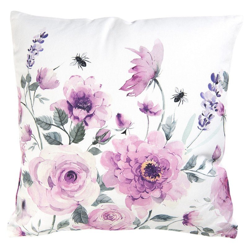 Kissenbezug Baumwolle mit Rosenmotiv - Landhausstil Weiß 40x40cm {{ Shabby Chic und Landhaus Deko }} {{ www.Stein-Alt.de }}