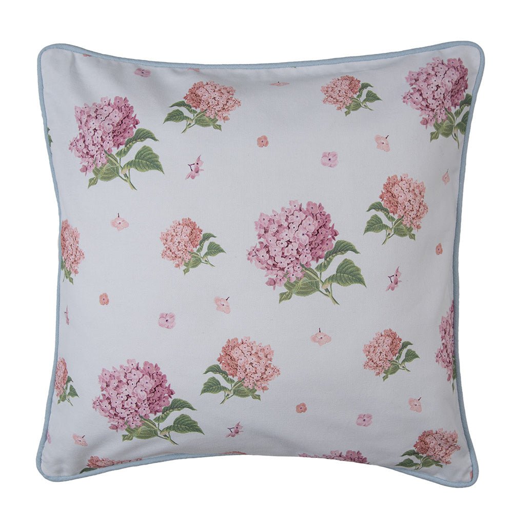 Kissenbezug Hortensien 40x40 cm - 100% Baumwolle Blau Rosa - Landhausstil {{ Shabby Chic und Landhaus Deko }} {{ www.Stein-Alt.de }}