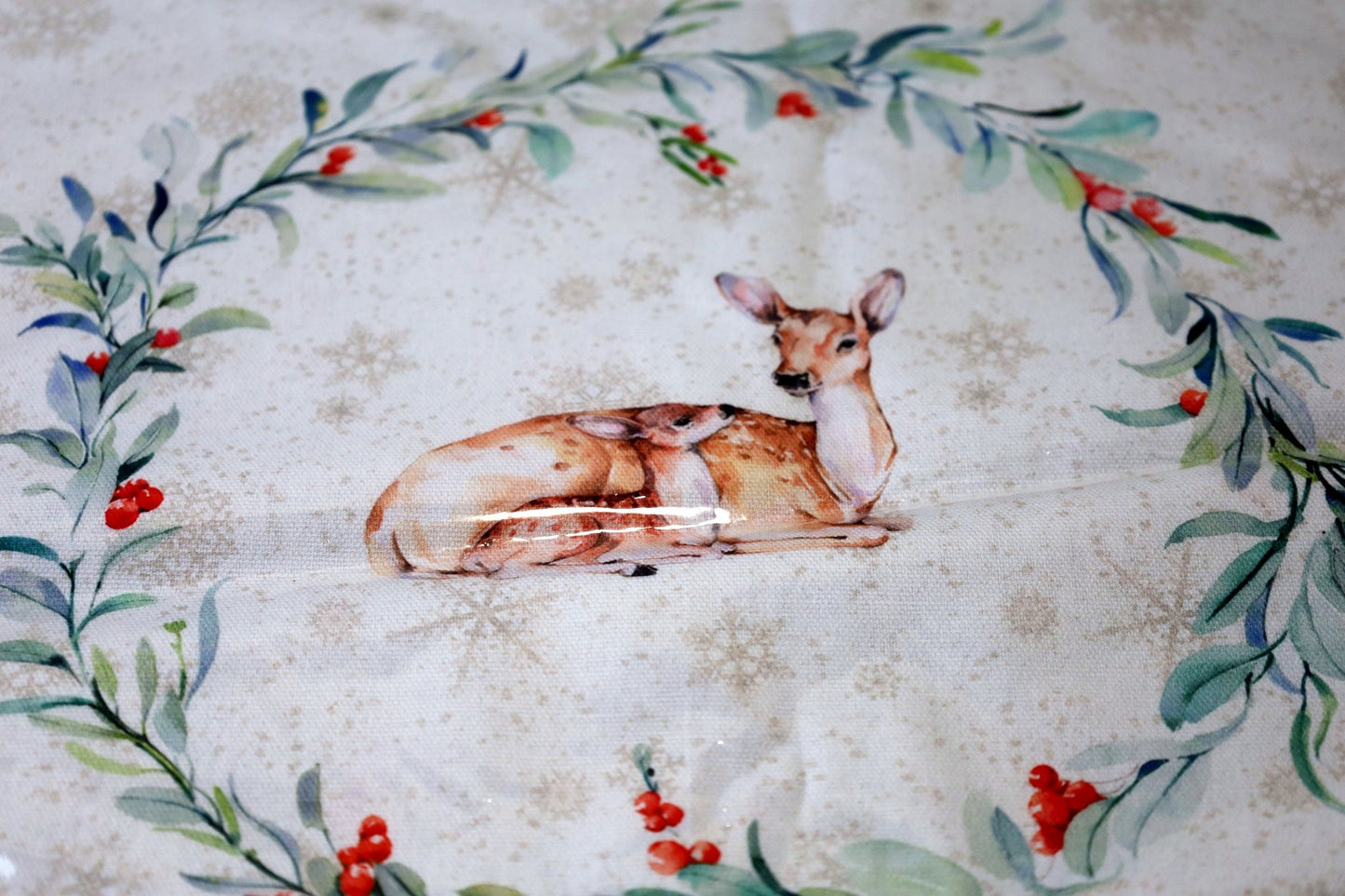 Kissenbezug Winterwald mit Reh-Motiv 40x40 cm - Baumwolle Landhaus-Stil {{ Shabby Chic und Landhaus Deko }} {{ www.Stein-Alt.de }}