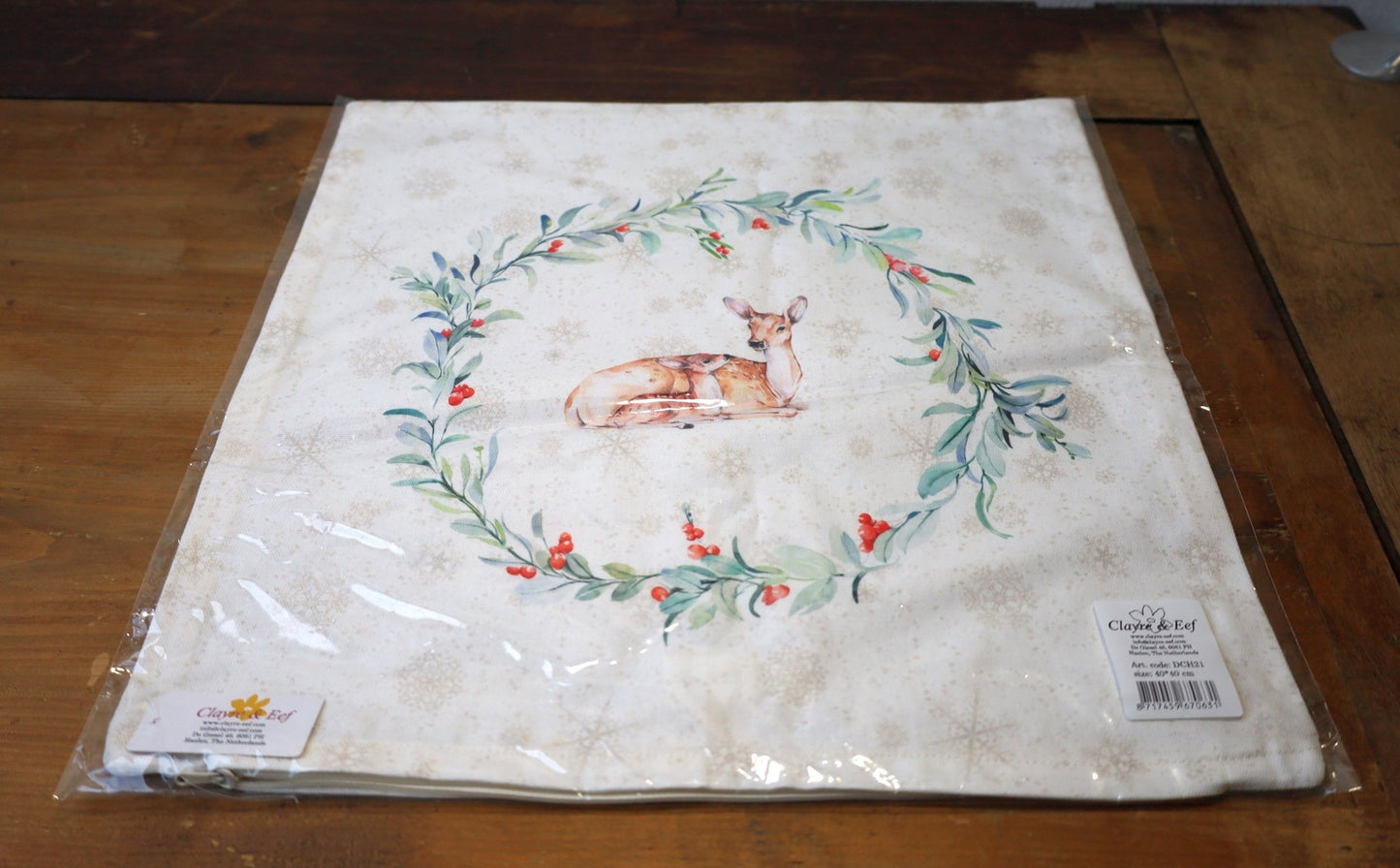 Kissenbezug Winterwald mit Reh-Motiv 40x40 cm - Baumwolle Landhaus-Stil {{ Shabby Chic und Landhaus Deko }} {{ www.Stein-Alt.de }}