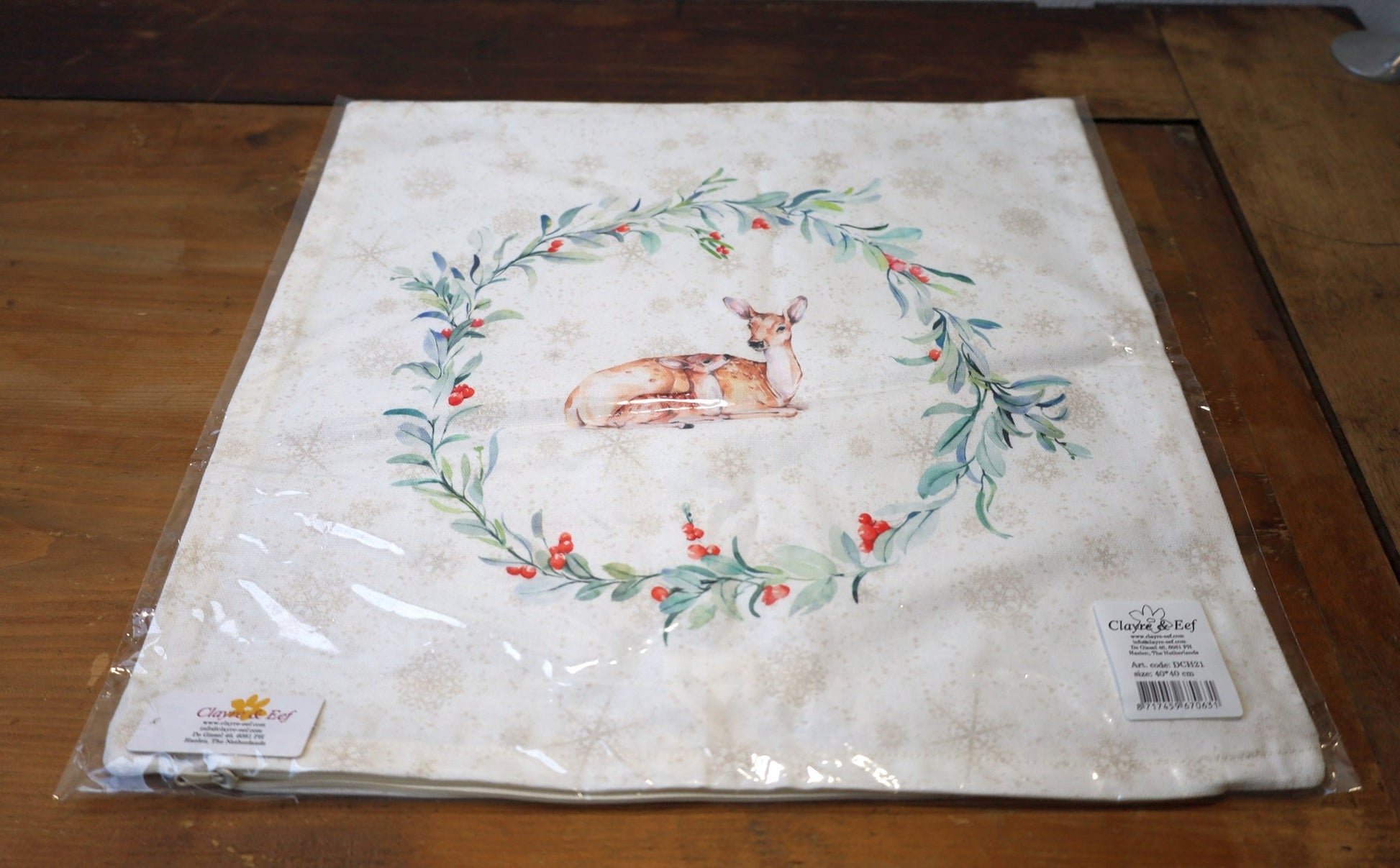 Kissenbezug Winterwald mit Reh-Motiv 40x40 cm - Baumwolle Landhaus-Stil {{ Shabby Chic und Landhaus Deko }} {{ www.Stein-Alt.de }}