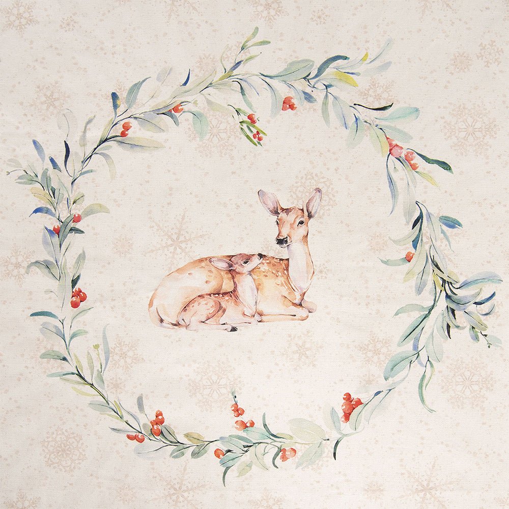 Kissenbezug Winterwald mit Reh-Motiv 40x40 cm - Baumwolle Landhaus-Stil {{ Shabby Chic und Landhaus Deko }} {{ www.Stein-Alt.de }}