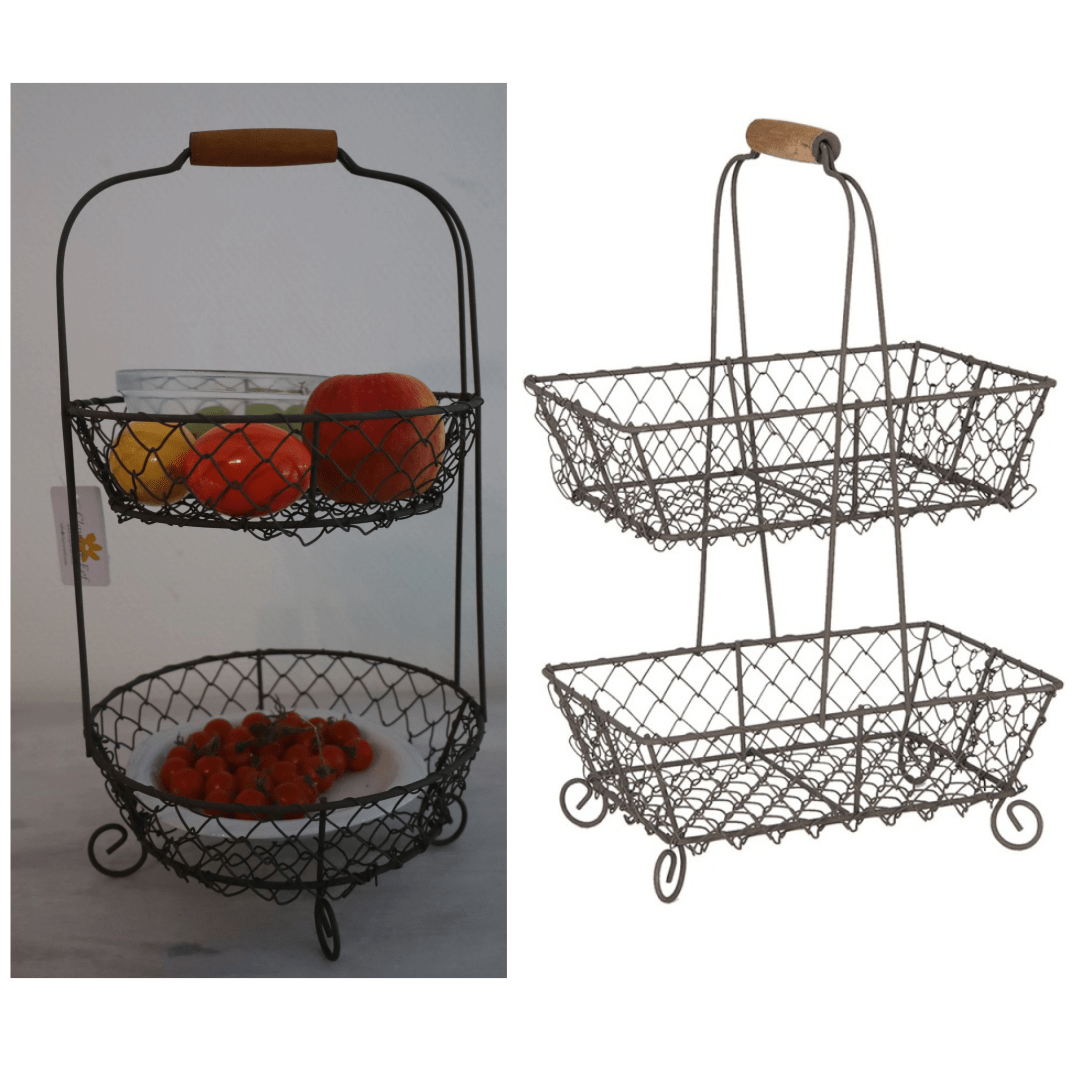 Korb-Etagere 2-stöckig Schwarz – Drahtkorb für Obst, Gemüse & Deko | Landhaus {{ Shabby Chic und Landhaus Deko }} {{ www.Stein-Alt.de }}