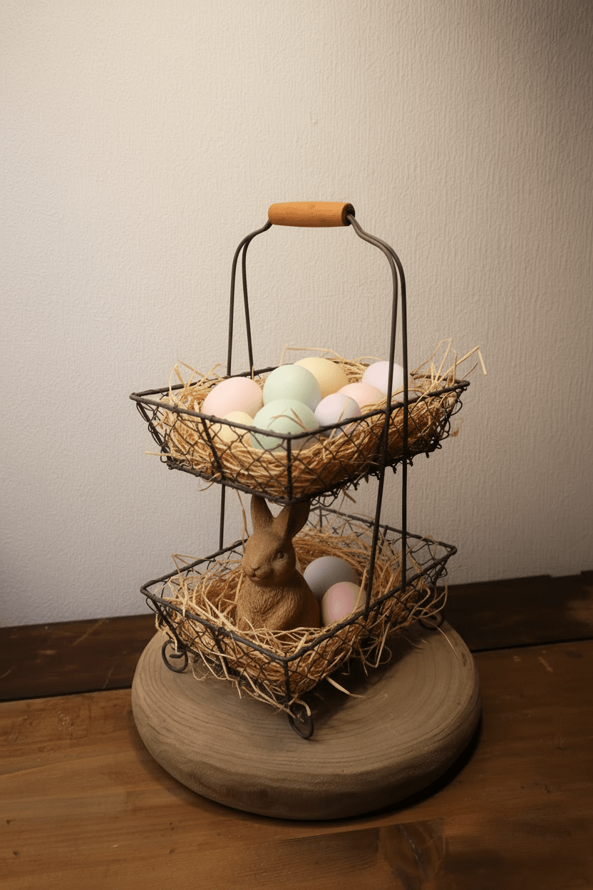 Korb-Etagere 2-stöckig Schwarz – Drahtkorb für Obst, Gemüse & Deko | Landhaus {{ Shabby Chic und Landhaus Deko }} {{ www.Stein-Alt.de }}