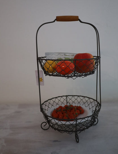 Obstkorb Korb-Etagere 2-stöckig Schwarz – Drahtkorb für Obst, Gemüse & Deko | Landhaus Shabby Chic und Landhaus Deko bei www.Stein-Alt.de