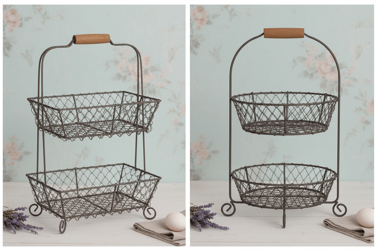 Korb-Etagere 2-stöckig Schwarz – Drahtkorb für Obst, Gemüse & Deko | Landhaus {{ Shabby Chic und Landhaus Deko }} {{ www.Stein-Alt.de }}