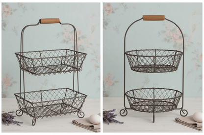 Obstkorb Korb-Etagere 2-stöckig Schwarz – Drahtkorb für Obst, Gemüse & Deko | Landhaus Shabby Chic und Landhaus Deko bei www.Stein-Alt.de
