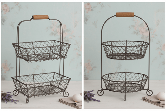 Korb-Etagere 2-stöckig Schwarz – Drahtkorb für Obst, Gemüse & Deko | Landhaus {{ Shabby Chic und Landhaus Deko }} {{ www.Stein-Alt.de }}