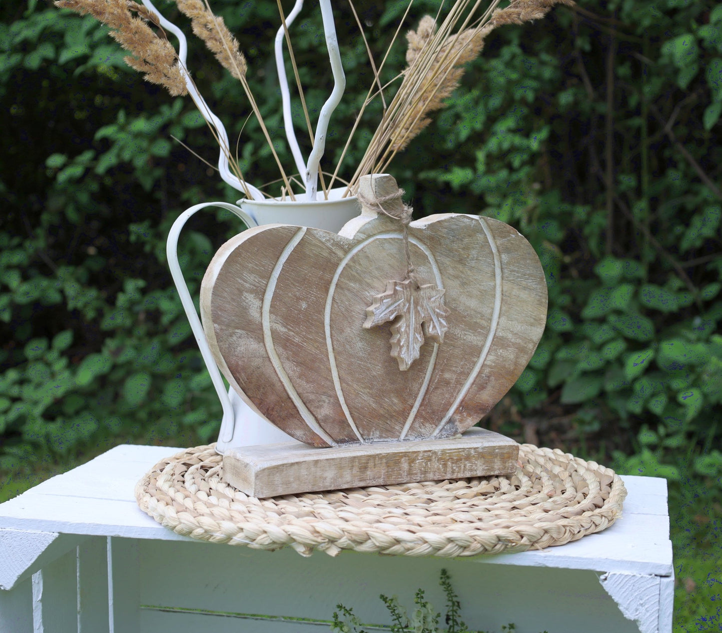 Kürbis Deko Holz Herbst - Ahornblatt Figur Herbstdekoration Halloween stehend {{ Shabby Chic und Landhaus Deko }} {{ www.Stein-Alt.de }}