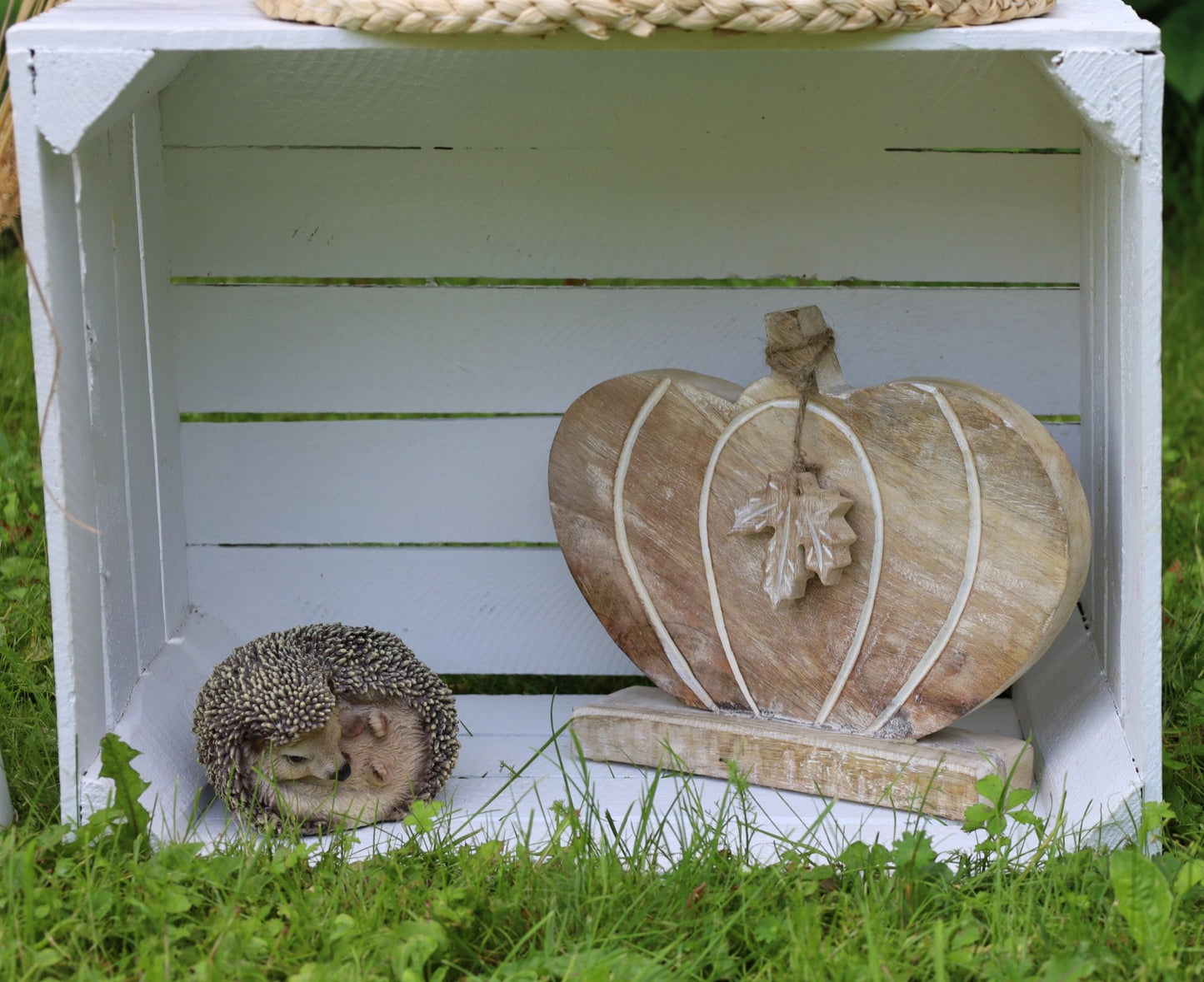 Kürbis Deko Holz Herbst - Ahornblatt Figur Herbstdekoration Halloween stehend {{ Shabby Chic und Landhaus Deko }} {{ www.Stein-Alt.de }}