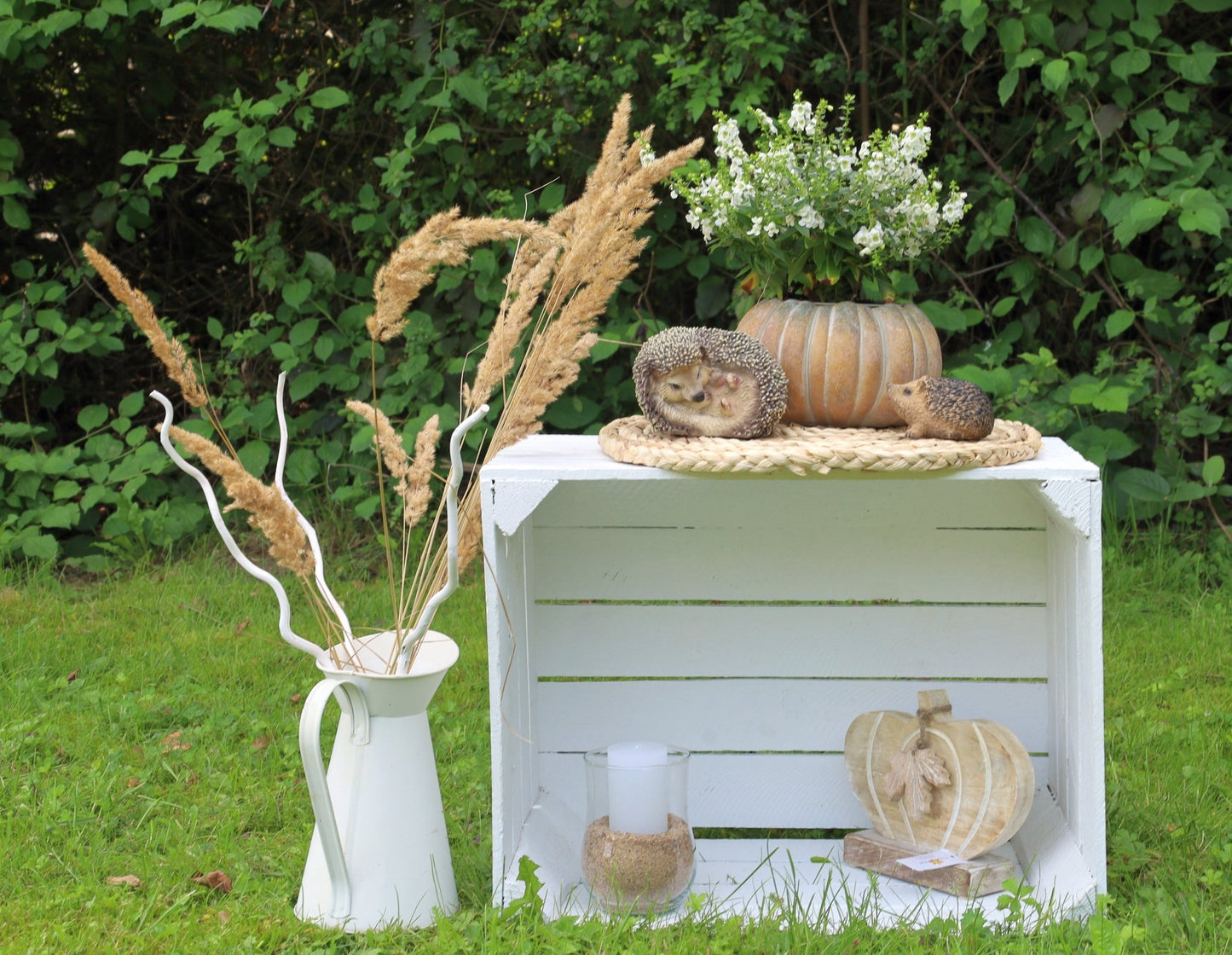 Kürbis Deko Holz Herbst - Ahornblatt Figur Herbstdekoration Halloween stehend {{ Shabby Chic und Landhaus Deko }} {{ www.Stein-Alt.de }}