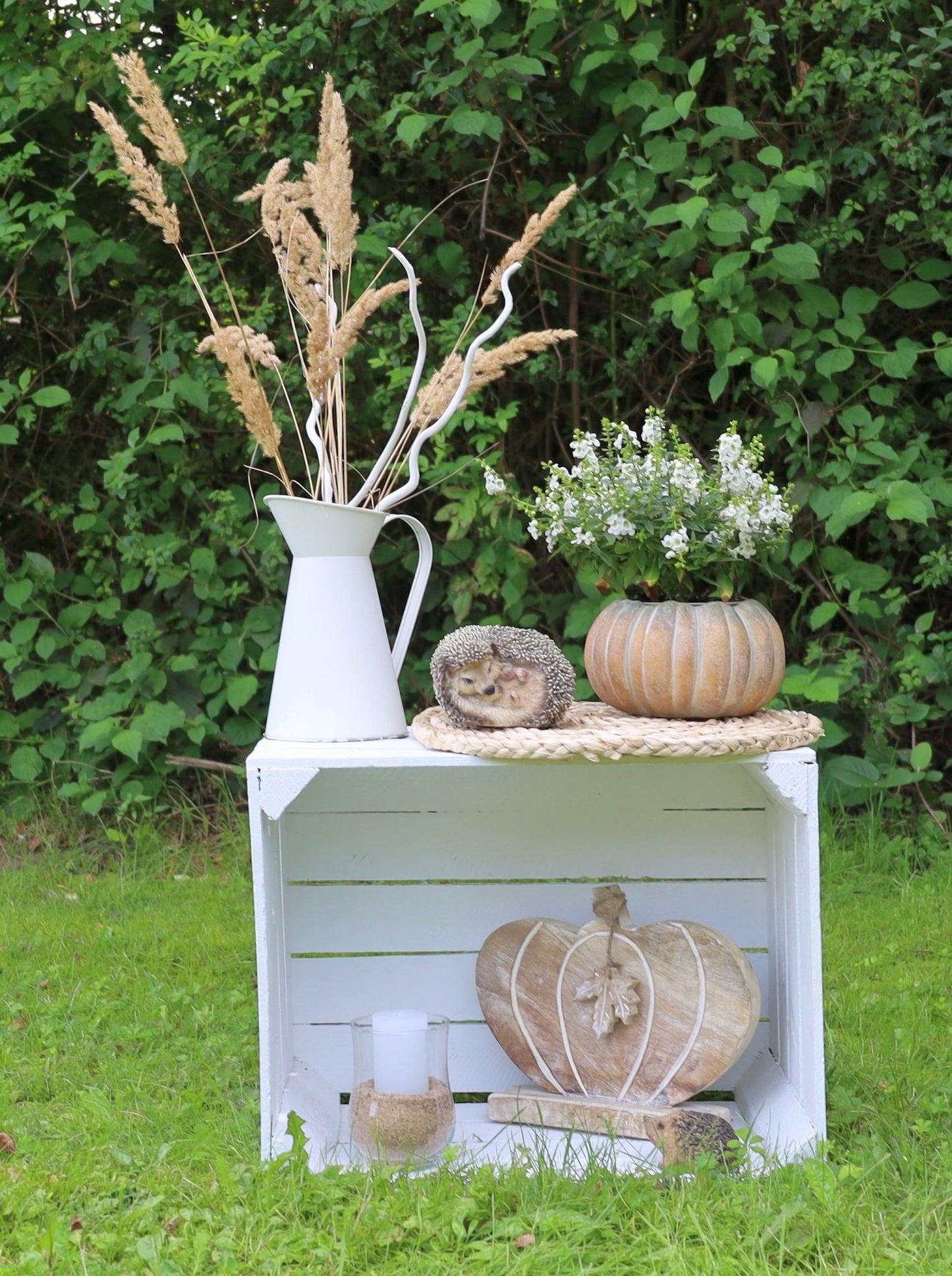 Kürbis Deko Holz Herbst - Ahornblatt Figur Herbstdekoration Halloween stehend {{ Shabby Chic und Landhaus Deko }} {{ www.Stein-Alt.de }}