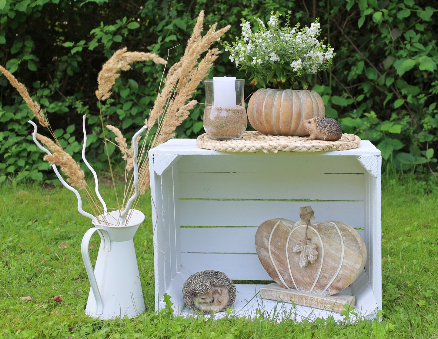 Kürbis Deko Holz Herbst - Ahornblatt Figur Herbstdekoration Halloween stehend {{ Shabby Chic und Landhaus Deko }} {{ www.Stein-Alt.de }}